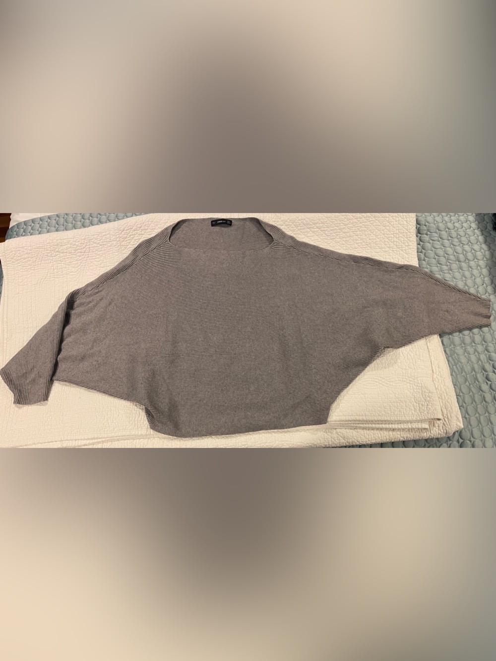 Zara Knit Gray Dolman Batwing Sleeve Crew Neck Sweater Ribbed Medium